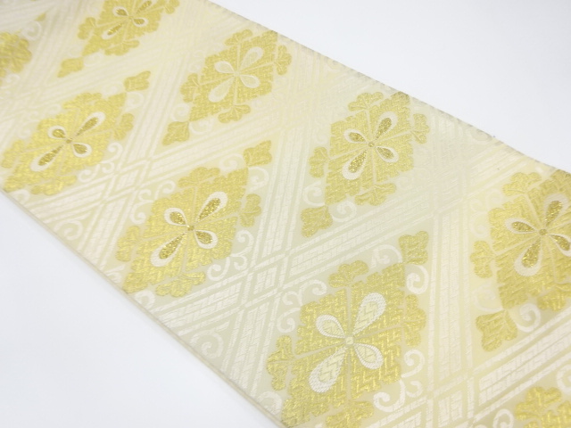 JAPANESE KIMONO / VINTAGE FUKURO OBI / SILK / WOVEN FLOWER & RHOMBUS